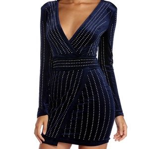 Sapphire Blue Velvet Faux Wrap Dress